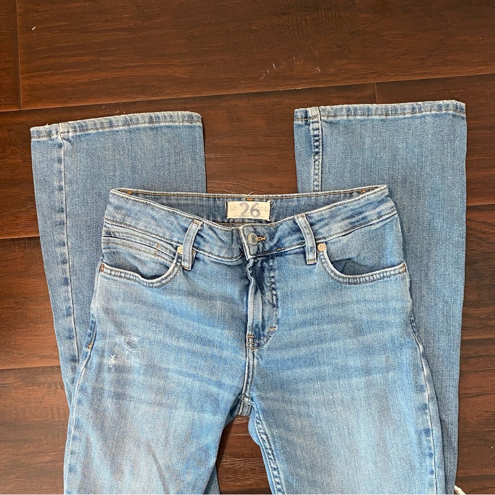 Free people low rise waist flare jeans in light wash denim